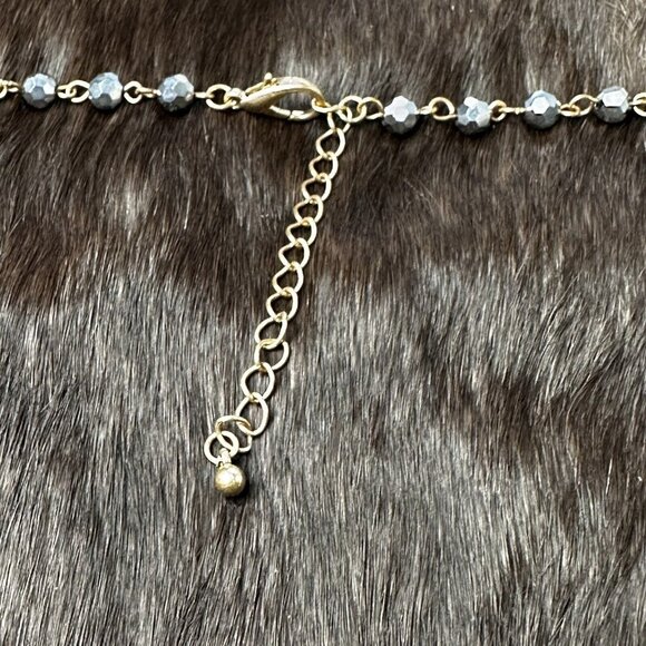 Silver Gold TREE Pendant Gray Faceted Glass Beads Rhinestone 17" - Picture 5 of 6